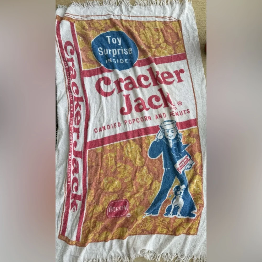 Vintage All Cotton Cracker Jack Beach Towel, 32.75